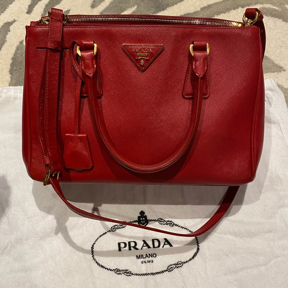Authentic Prada red tote crossbody bag